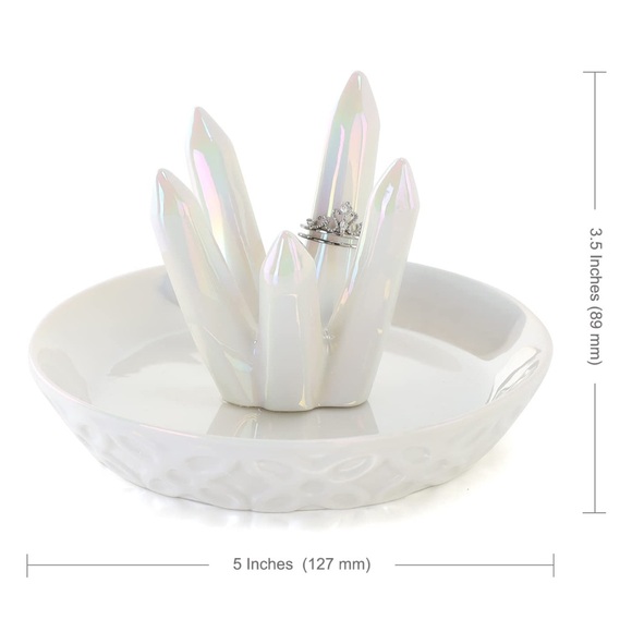 HOME SMILE White Crystal Cluster Shaped Jewelry Tray Ceramic Ring Holder - Picture 2 of 11